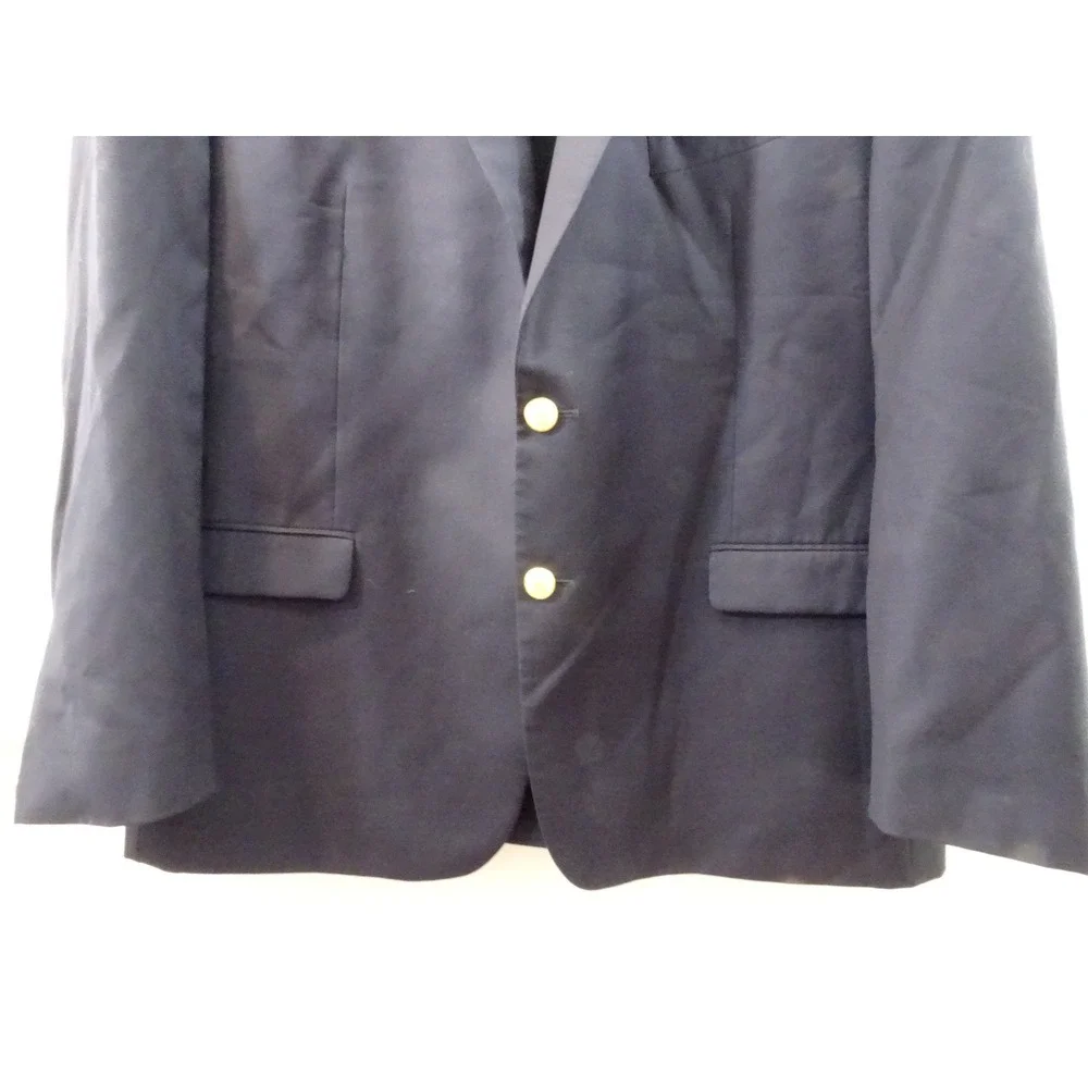 Lauren Ralph Lauren Mens Navy Blue Wool Blend Blazer Gold Crest Buttons 46R